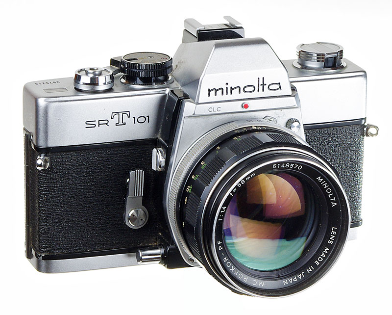 Appareil photo argentique Minolta SRT 101 B avec objectif Minolta 50mm 1.7 - Collection